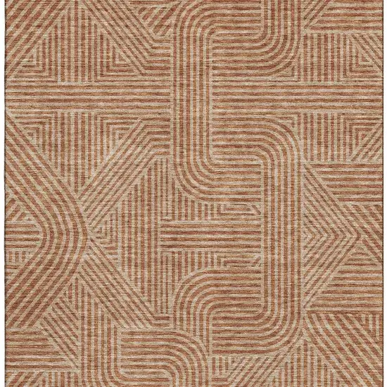 Terra Cotta And Beige Abstract Geometric Washable Area Rug With UV Protection Photo 4
