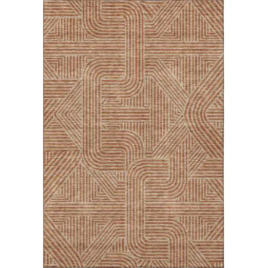 Terra Cotta And Beige Abstract Geometric Washable Area Rug With UV Protection Photo 5