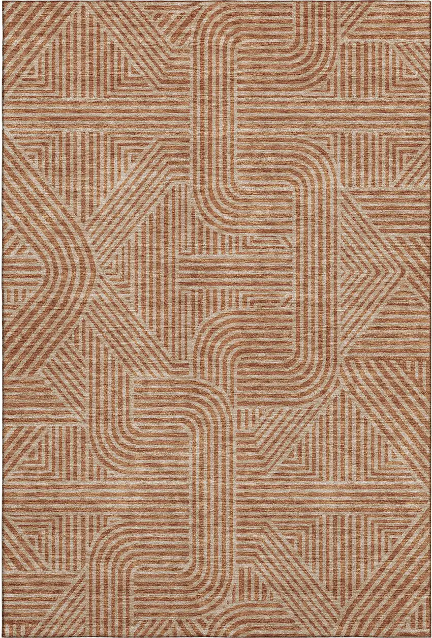 Terra Cotta And Beige Abstract Geometric Washable Area Rug With UV Protection Photo 1