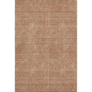 Photo of Terra Cotta And Beige Abstract Geometric Washable Area Rug With UV Protection