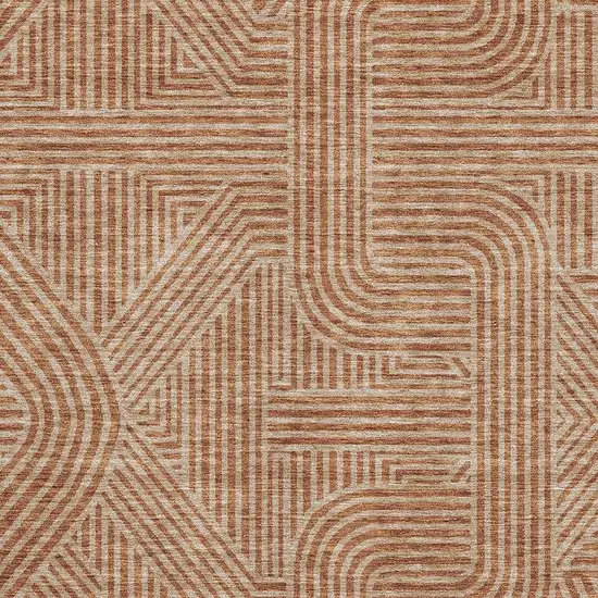Terra Cotta And Beige Abstract Geometric Washable Area Rug With UV Protection Photo 2
