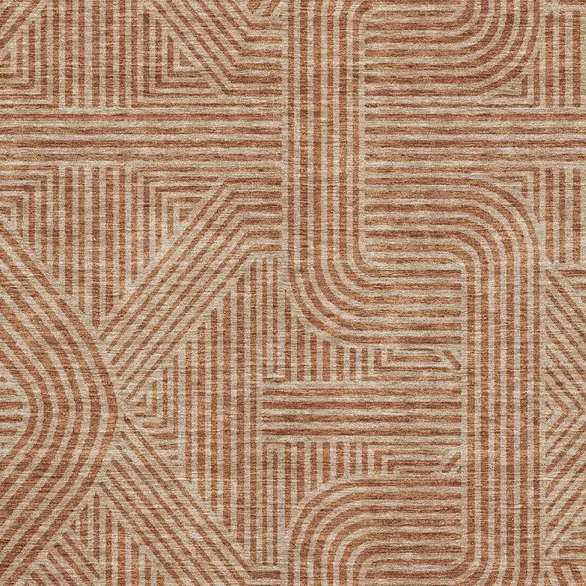 Terra Cotta And Beige Abstract Geometric Washable Area Rug With UV Protection Photo 2
