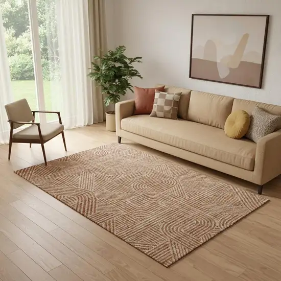 Terra Cotta And Beige Abstract Geometric Washable Area Rug With UV Protection Photo 1