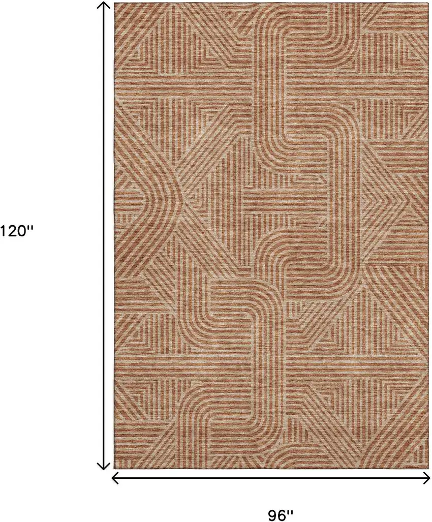 Terra Cotta And Beige Abstract Geometric Washable Area Rug With UV Protection Photo 3