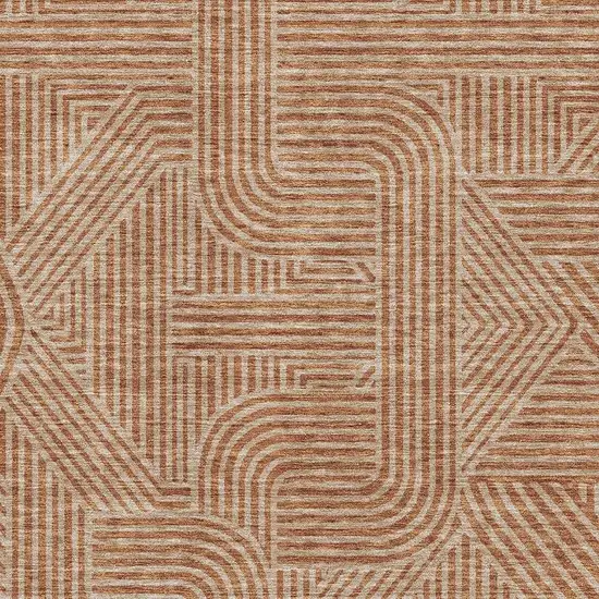 Terra Cotta And Beige Abstract Geometric Washable Area Rug With UV Protection Photo 2