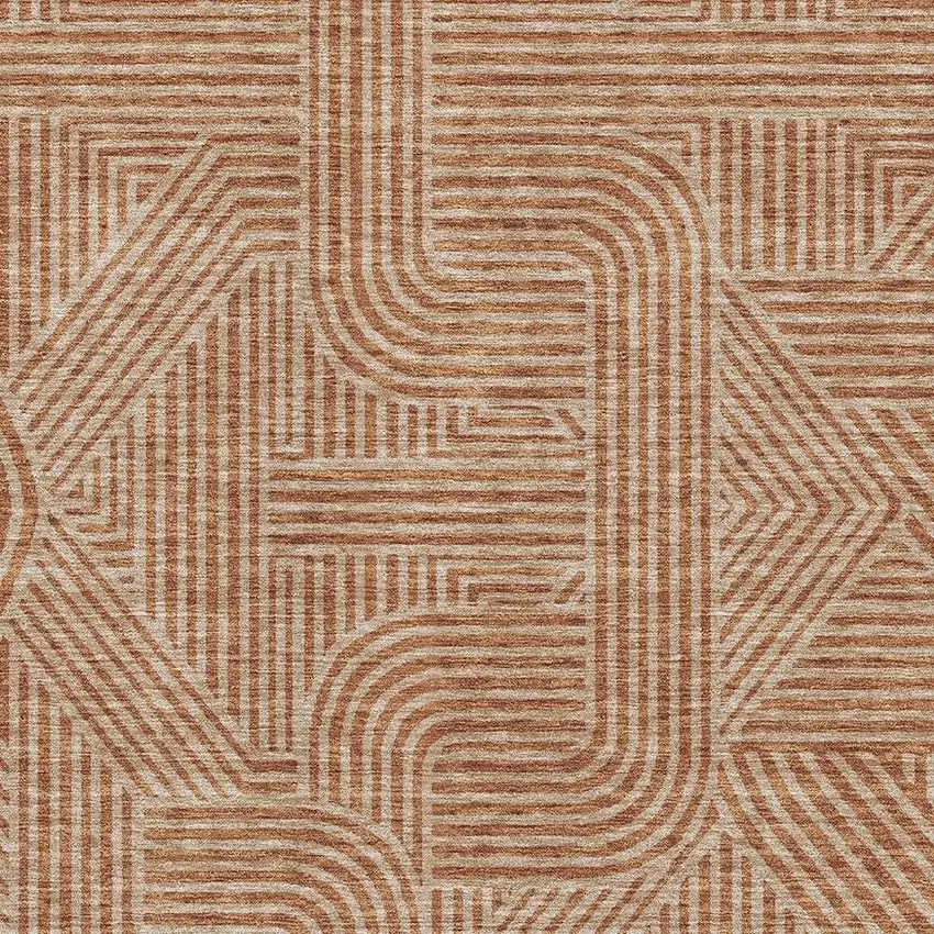 Terra Cotta And Beige Abstract Geometric Washable Area Rug With UV Protection Photo 2
