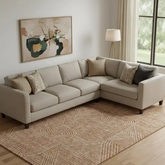 Terra Cotta And Beige Abstract Geometric Washable Area Rug With UV Protection Photo 1