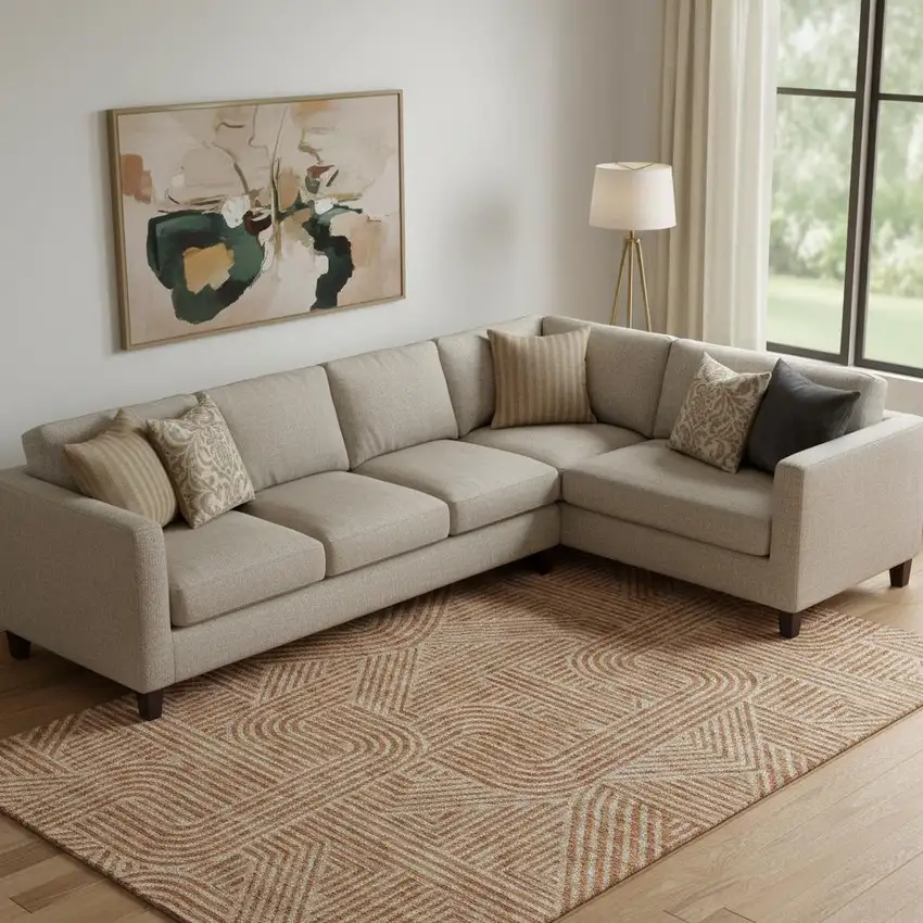 Terra Cotta And Beige Abstract Geometric Washable Area Rug With UV Protection Photo 1