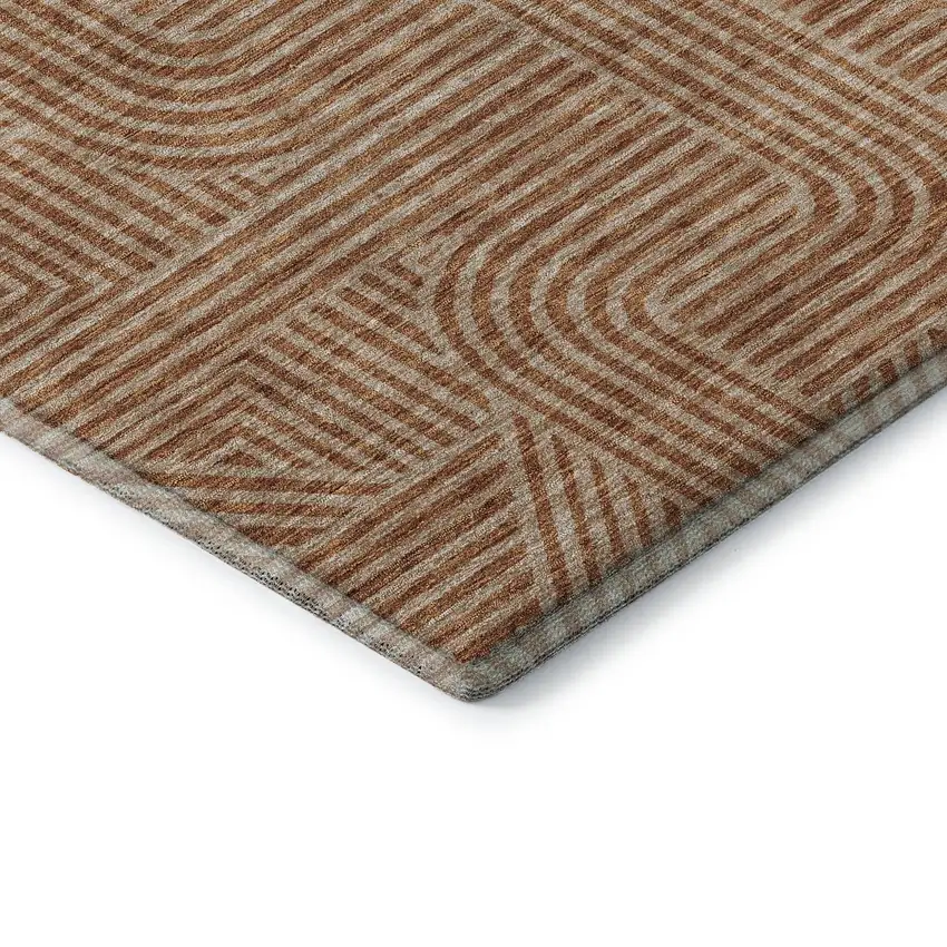 Terra Cotta And Beige Abstract Geometric Washable Area Rug With UV Protection Photo 7