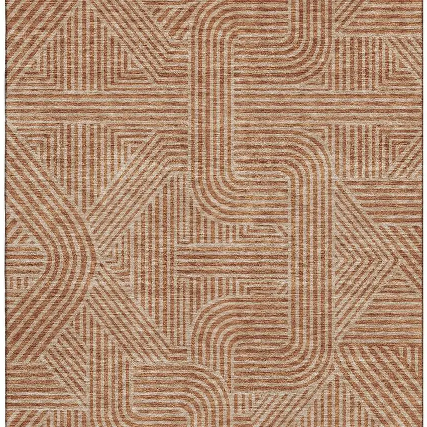 Terra Cotta And Beige Abstract Geometric Washable Area Rug With UV Protection Photo 3