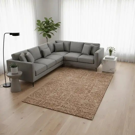 Terra Cotta And Beige Abstract Geometric Washable Area Rug With UV Protection Photo 2