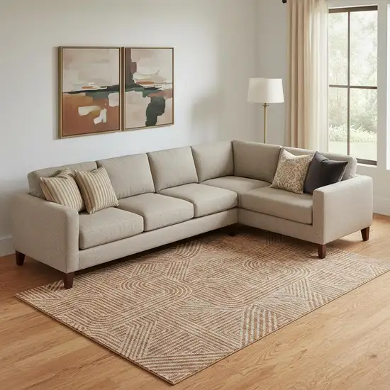 Terra Cotta And Beige Abstract Geometric Washable Area Rug With UV Protection Photo 1