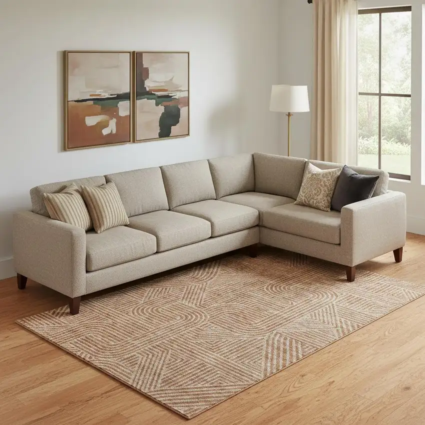 Terra Cotta And Beige Abstract Geometric Washable Area Rug With UV Protection Photo 1