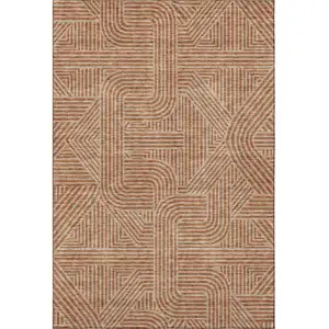 Photo of Terra Cotta And Beige Abstract Geometric Washable Area Rug With UV Protection