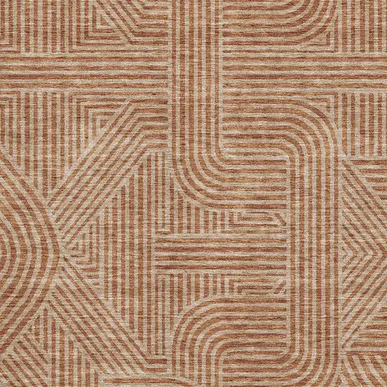 Terra Cotta And Beige Abstract Geometric Washable Area Rug With UV Protection Photo 2