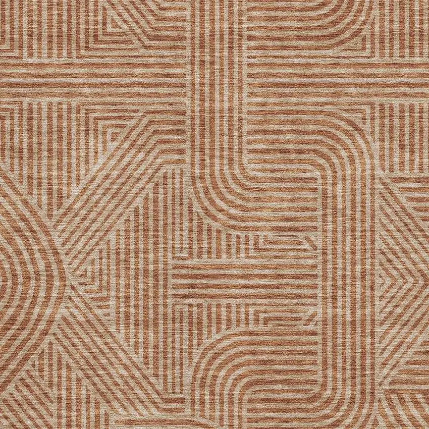 Terra Cotta And Beige Abstract Geometric Washable Area Rug With UV Protection Photo 2