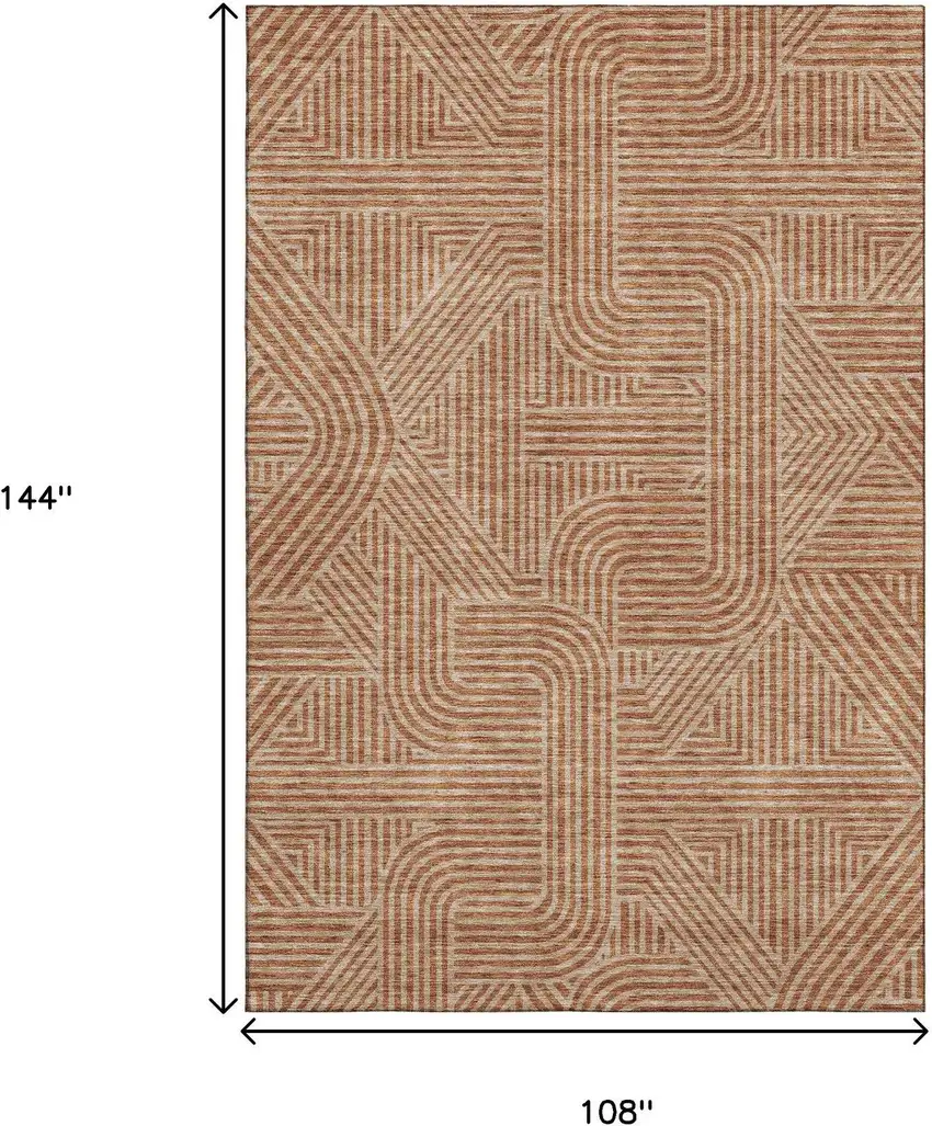 Terra Cotta And Beige Abstract Geometric Washable Area Rug With UV Protection Photo 3