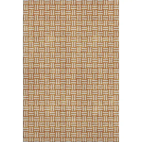Terra Cotta And Beige Abstract Geometric Washable Area Rug With UV Protection Photo 1