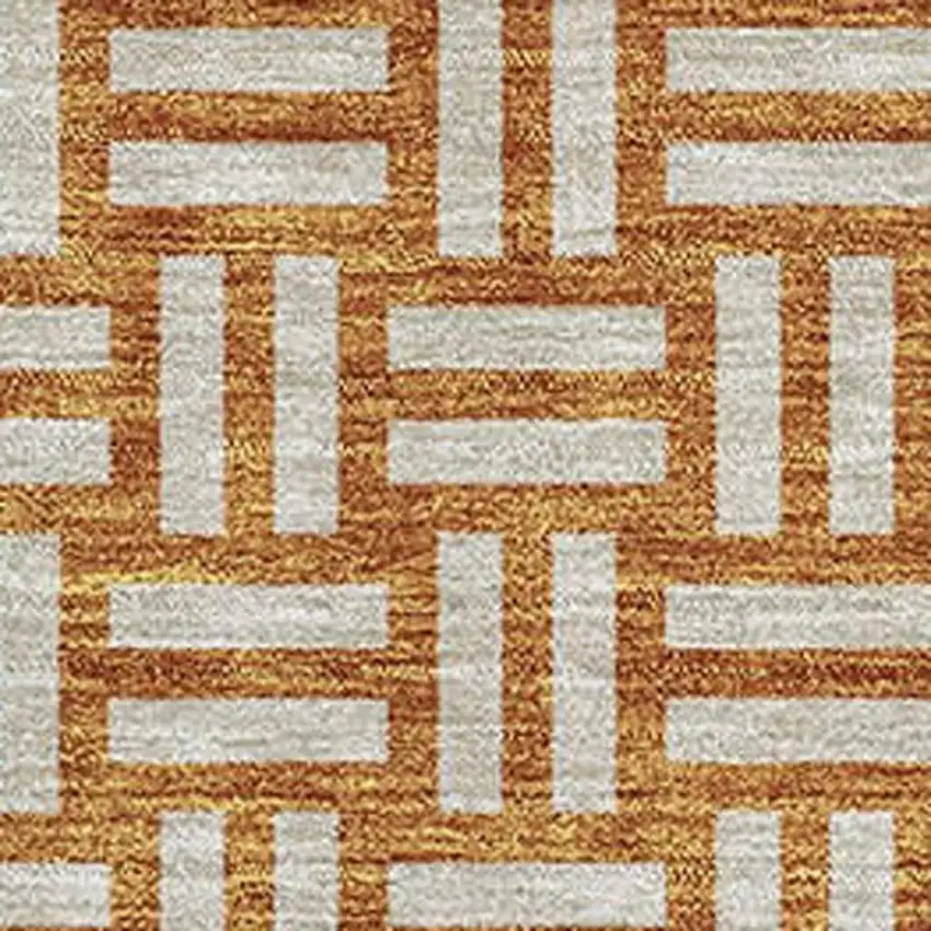 Terra Cotta And Beige Abstract Geometric Washable Area Rug With UV Protection Photo 3