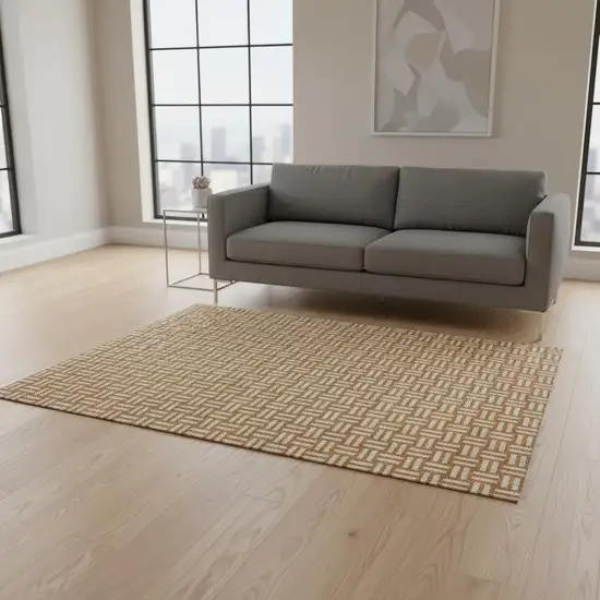 Terra Cotta And Beige Abstract Geometric Washable Area Rug With UV Protection Photo 2