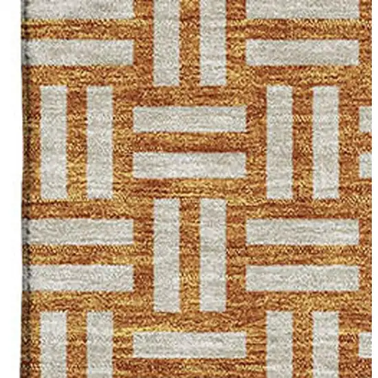 Terra Cotta And Beige Abstract Geometric Washable Area Rug With UV Protection Photo 3
