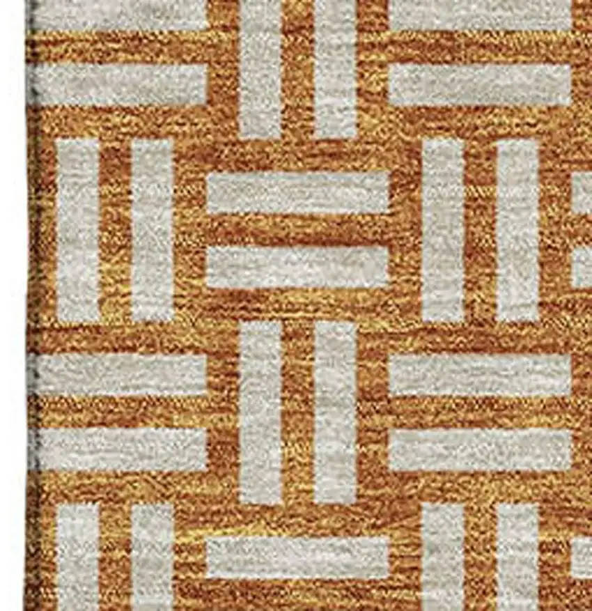 Terra Cotta And Beige Abstract Geometric Washable Area Rug With UV Protection Photo 3
