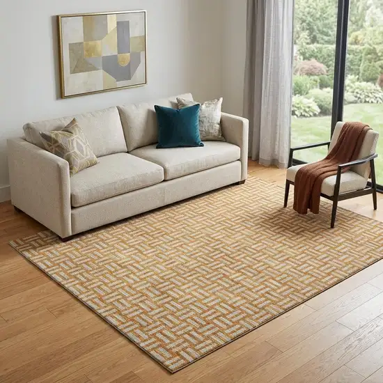 Terra Cotta And Beige Abstract Geometric Washable Area Rug With UV Protection Photo 1