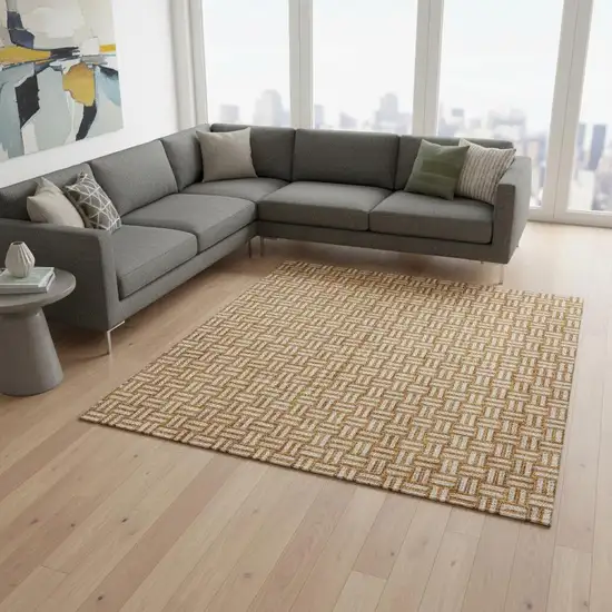 Terra Cotta And Beige Abstract Geometric Washable Area Rug With UV Protection Photo 2