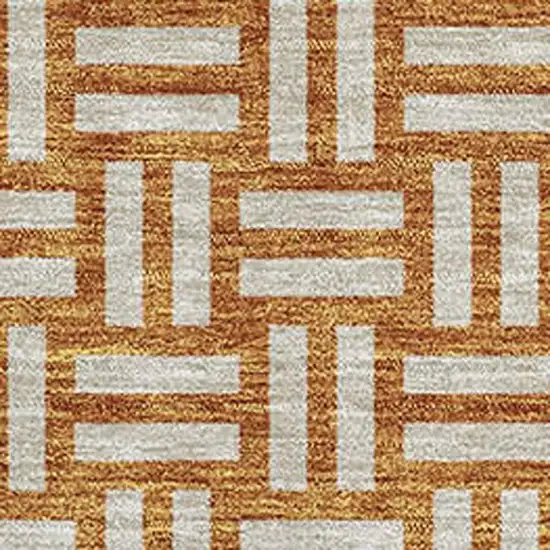 Terra Cotta And Beige Abstract Geometric Washable Area Rug With UV Protection Photo 2