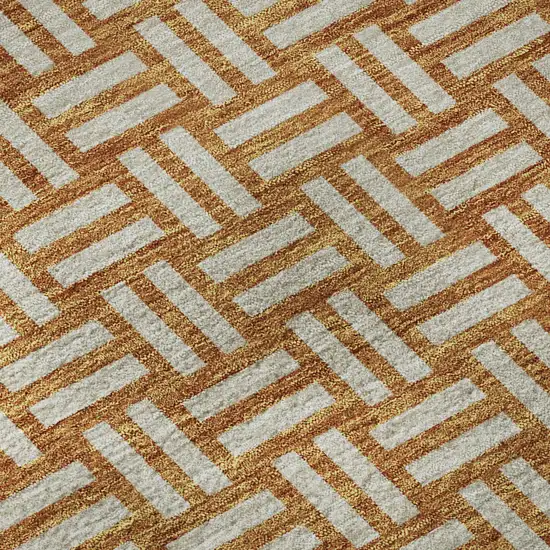 Terra Cotta And Beige Abstract Geometric Washable Area Rug With UV Protection Photo 9