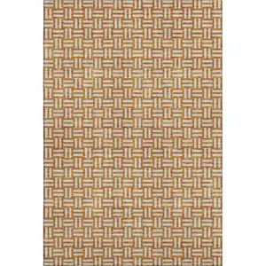 Photo of Terra Cotta And Beige Abstract Geometric Washable Area Rug With UV Protection