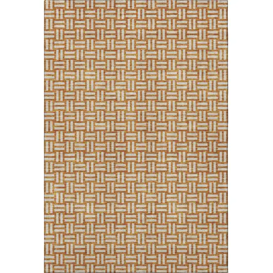 Terra Cotta And Beige Abstract Geometric Washable Area Rug With UV Protection Photo 4