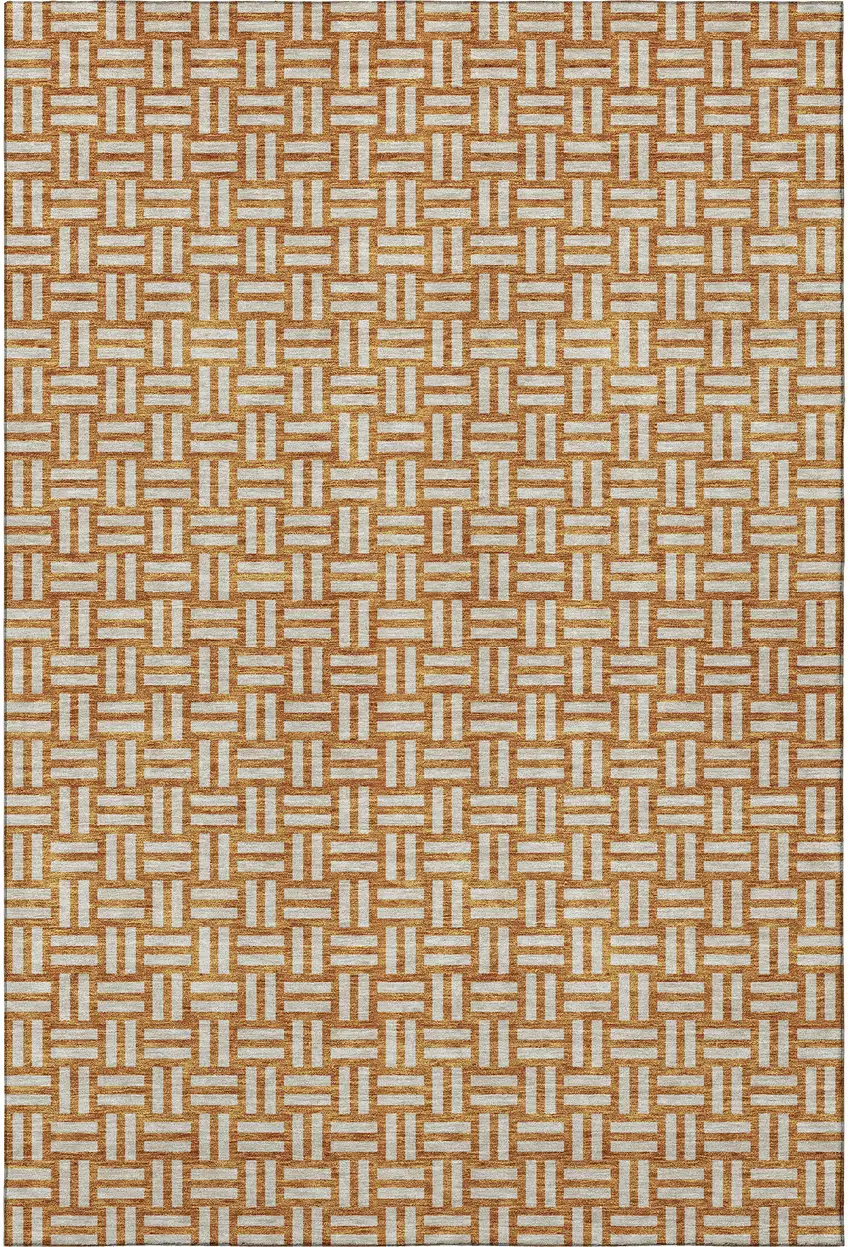 Terra Cotta And Beige Abstract Geometric Washable Area Rug With UV Protection Photo 4