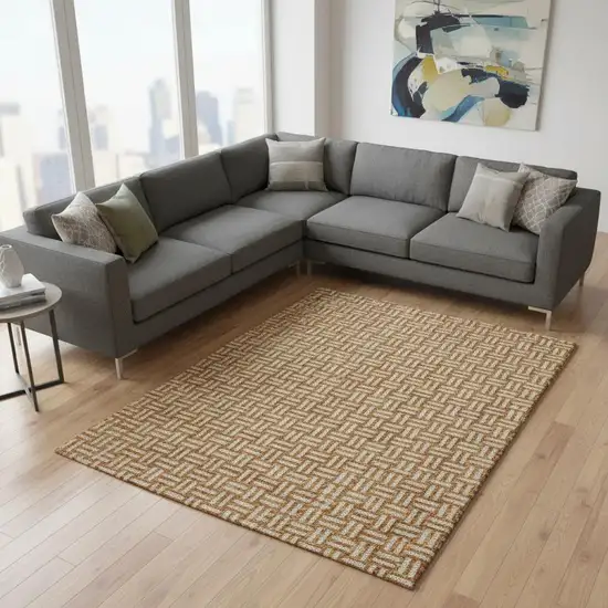 Terra Cotta And Beige Abstract Geometric Washable Area Rug With UV Protection Photo 2