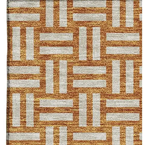Terra Cotta And Beige Abstract Geometric Washable Area Rug With UV Protection Photo 2