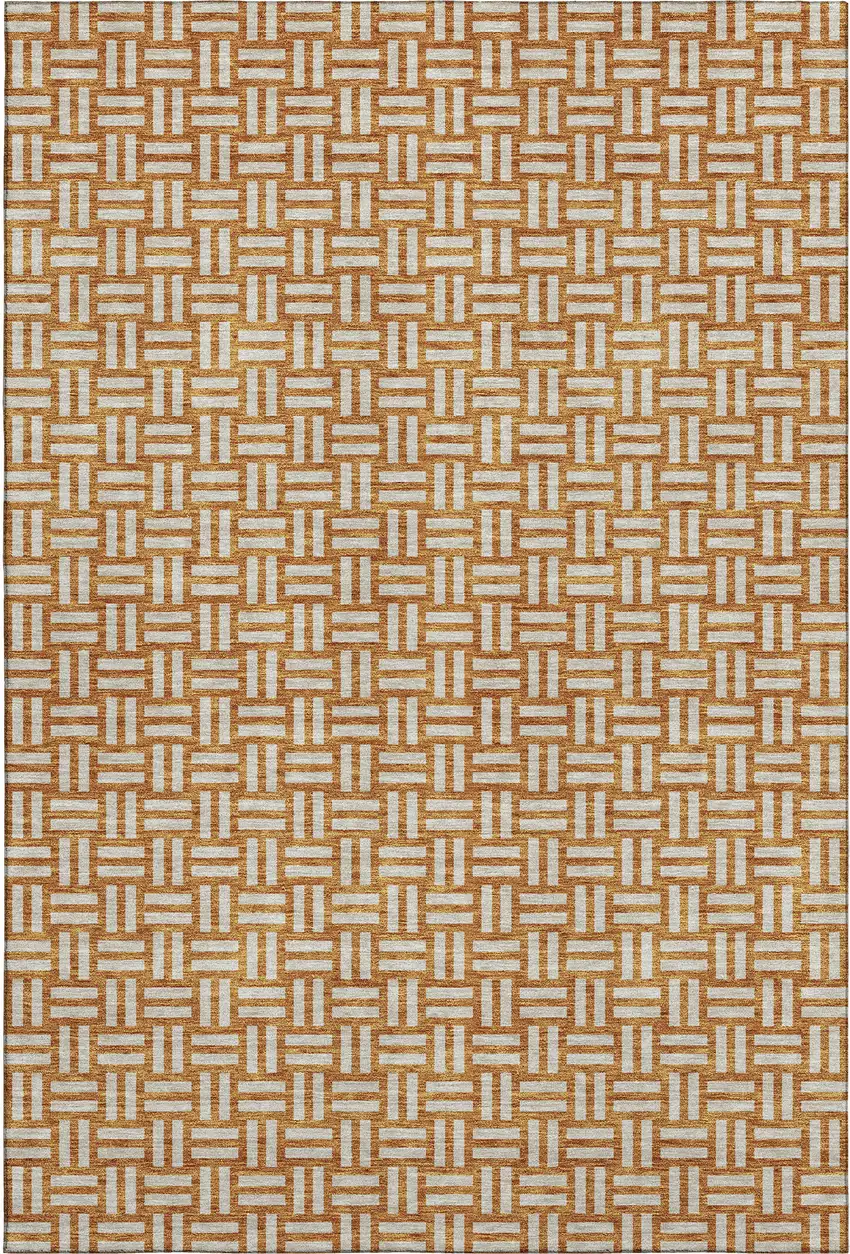 Terra Cotta And Beige Abstract Geometric Washable Area Rug With UV Protection Photo 1