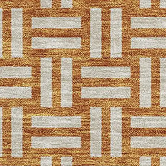Terra Cotta And Beige Abstract Geometric Washable Area Rug With UV Protection Photo 2