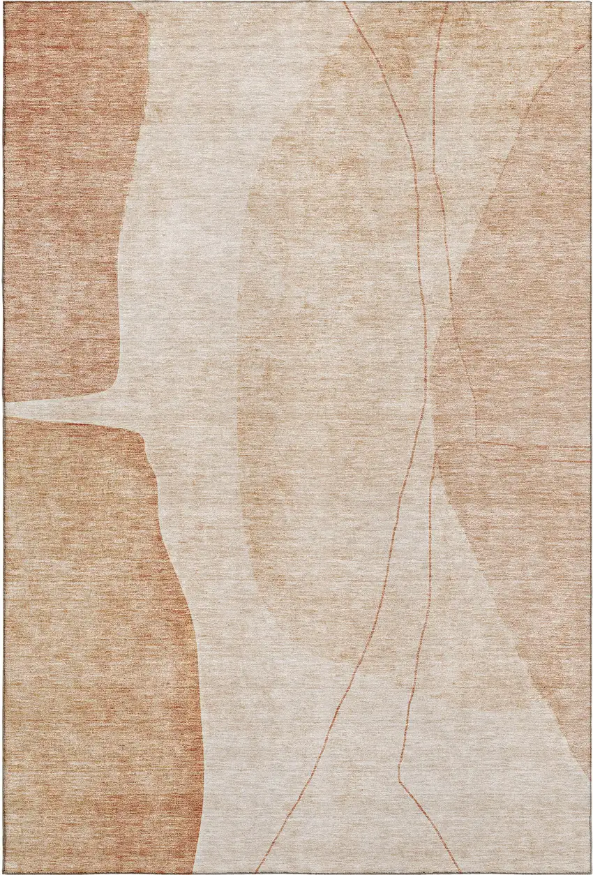 Terra Cotta And Beige Abstract Washable Area Rug With UV Protection Photo 1
