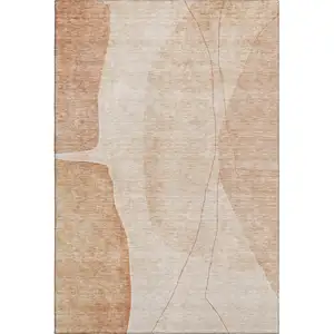 Photo of Terra Cotta And Beige Abstract Washable Area Rug With UV Protection
