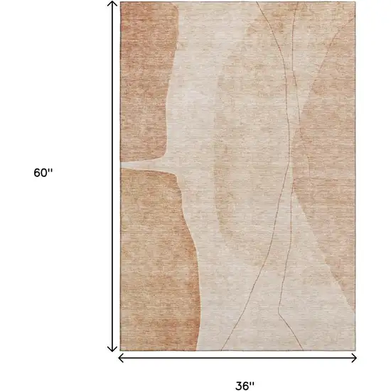 Terra Cotta And Beige Abstract Washable Area Rug With UV Protection Photo 6