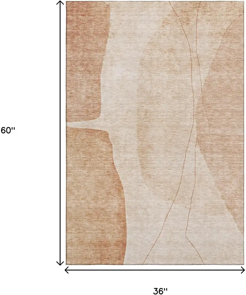 Terra Cotta And Beige Abstract Washable Area Rug With UV Protection Photo 6