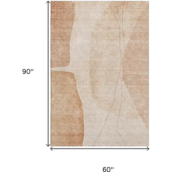 Terra Cotta And Beige Abstract Washable Area Rug With UV Protection Photo 3