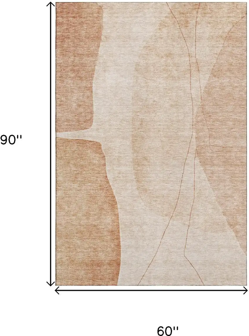 Terra Cotta And Beige Abstract Washable Area Rug With UV Protection Photo 3