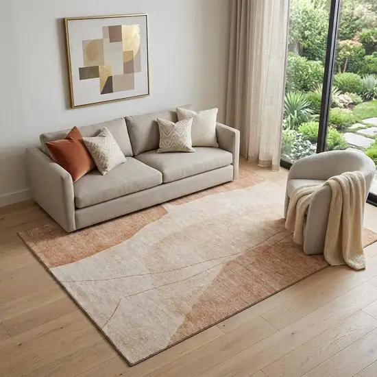 Terra Cotta And Beige Abstract Washable Area Rug With UV Protection Photo 1