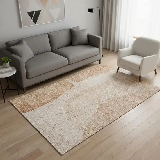 Terra Cotta And Beige Abstract Washable Area Rug With UV Protection Photo 1
