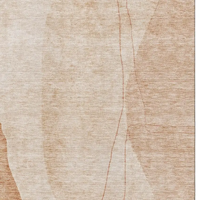 Terra Cotta And Beige Abstract Washable Area Rug With UV Protection Photo 4