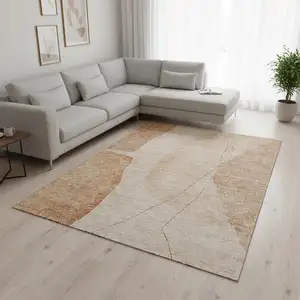 Photo of Terra Cotta And Beige Abstract Washable Area Rug With UV Protection