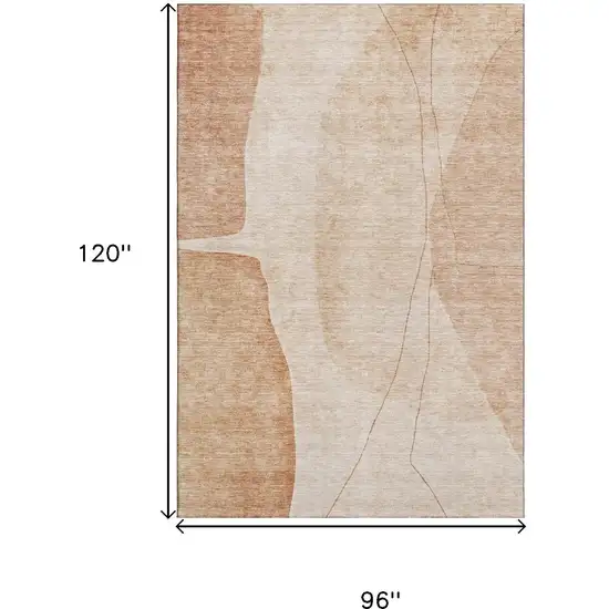 Terra Cotta And Beige Abstract Washable Area Rug With UV Protection Photo 3