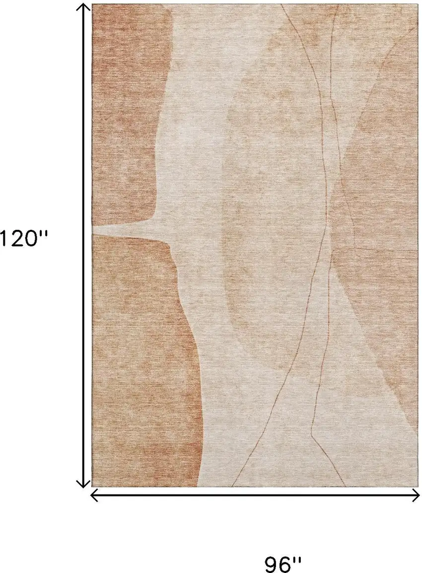 Terra Cotta And Beige Abstract Washable Area Rug With UV Protection Photo 3
