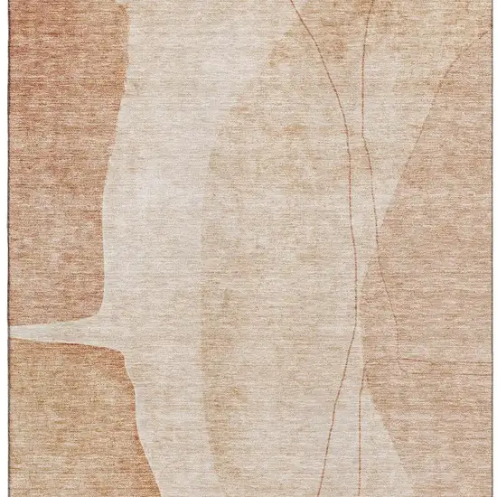 Terra Cotta And Beige Abstract Washable Area Rug With UV Protection Photo 5